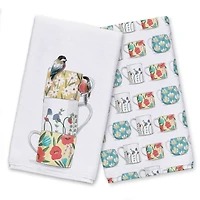 Stacked Floral Mugs Hand Towel Set