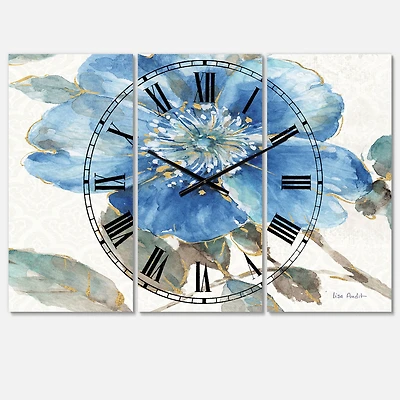 Designart Indigold Watercolor Flower I Traditional 3 Panel Wall Clock