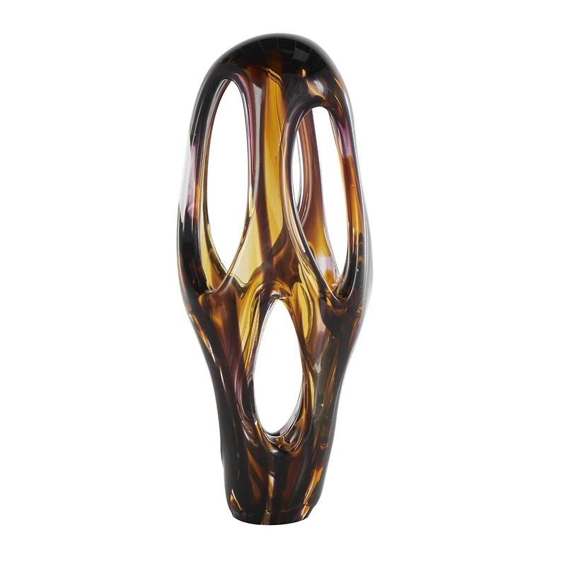 20.25" Yellow Amber Glass Abstract Sculpture