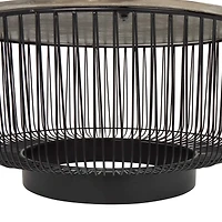 30" Black Metal Open Frame Wire Geometric Coffee Table with Silver Aluminum Top