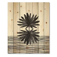 Designart - Black and White Tropical Leaf On Striped II