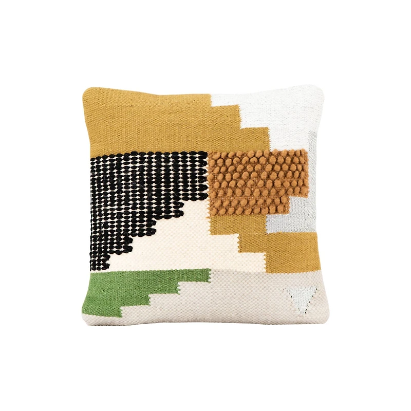 Hello Honey® Yellow, Green & Black Accents Handwoven Wool Kilim Pillow