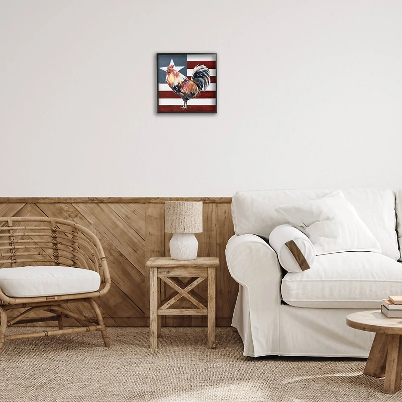 Stupell Industries Americana Rooster Single Star United States Flag Framed Giclee Art