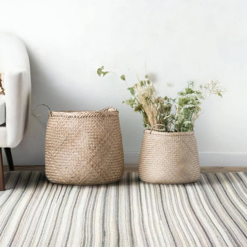 Hello Honey® Beige Woven Seagrass Basket with Handles, 2ct.
