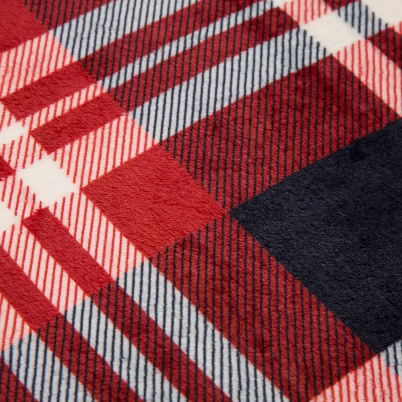 Glitzhome® Polar Fleece Red & Blue Plaid Reversible Duvet Cover