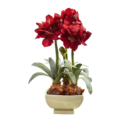 26" Red Amaryllis Arrangement in Ceramic Planter