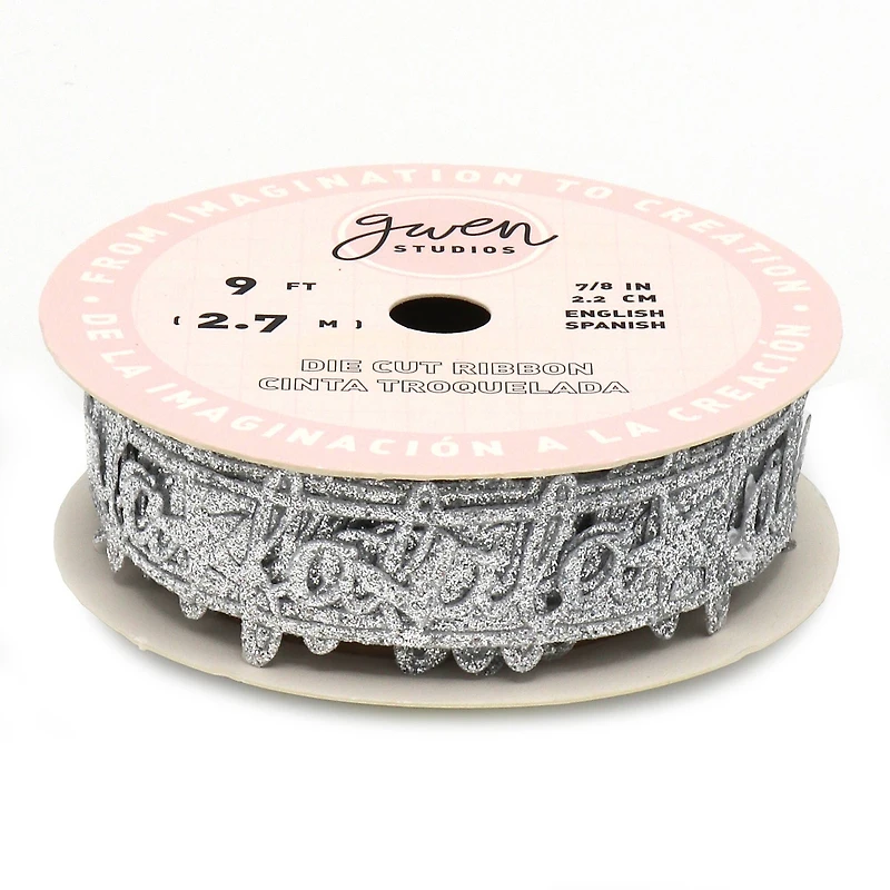 Gwen Studios 7/8" x 3yd. Die Cut "Fa La La" Words Christmas Ribbon