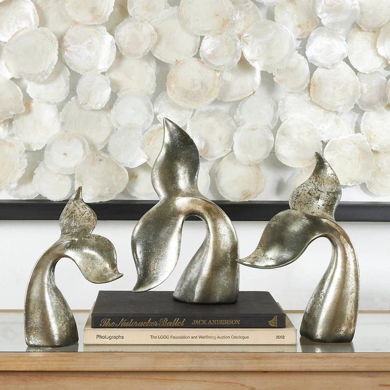 Silver Whale Tail Sculpture Set