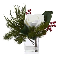 13" Magnolia, Berries & Pine Arrangement in Vase