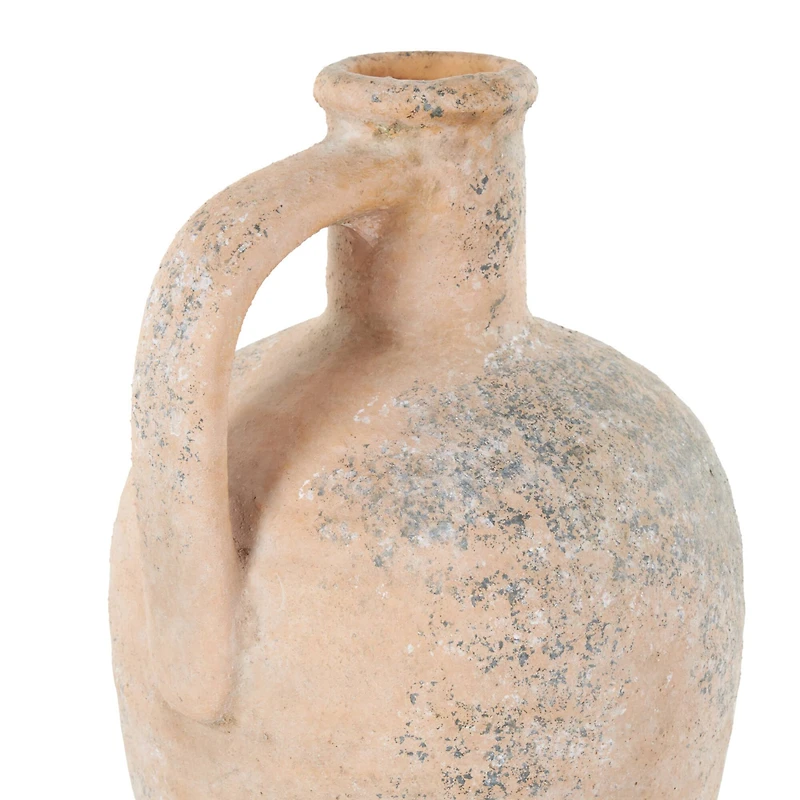 11" Beige Antique-Style Distressed Ceramic Vase with Handle