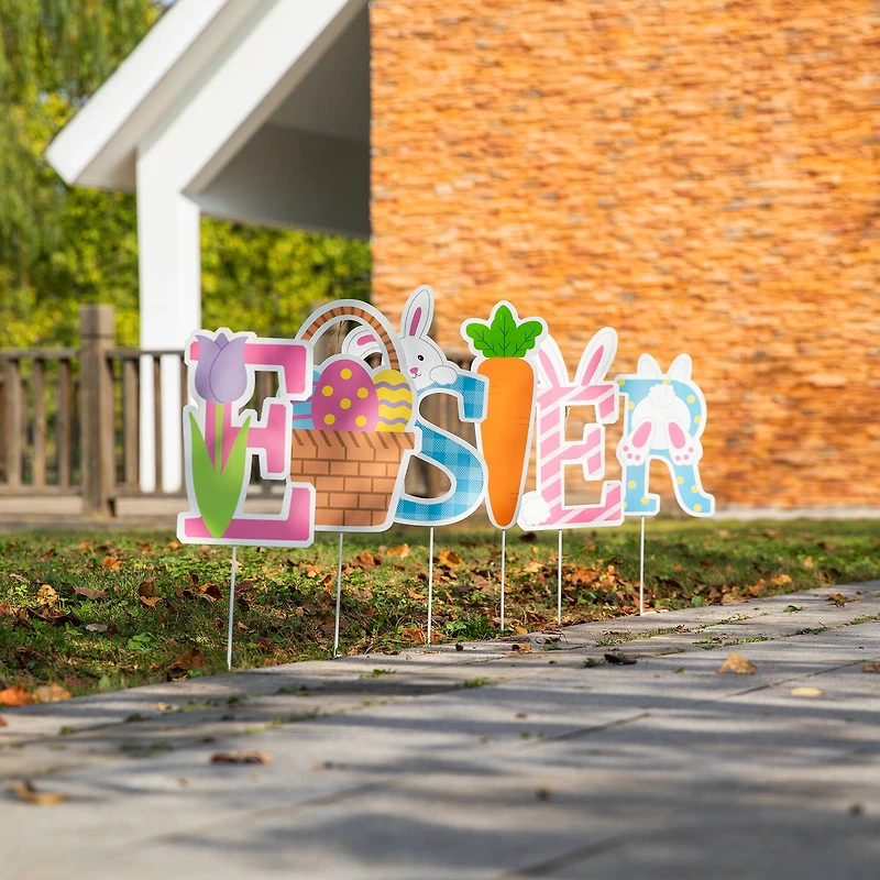 Glitzhome® 49.5" Set of 6 Easter Icon Metal Yard Stake
