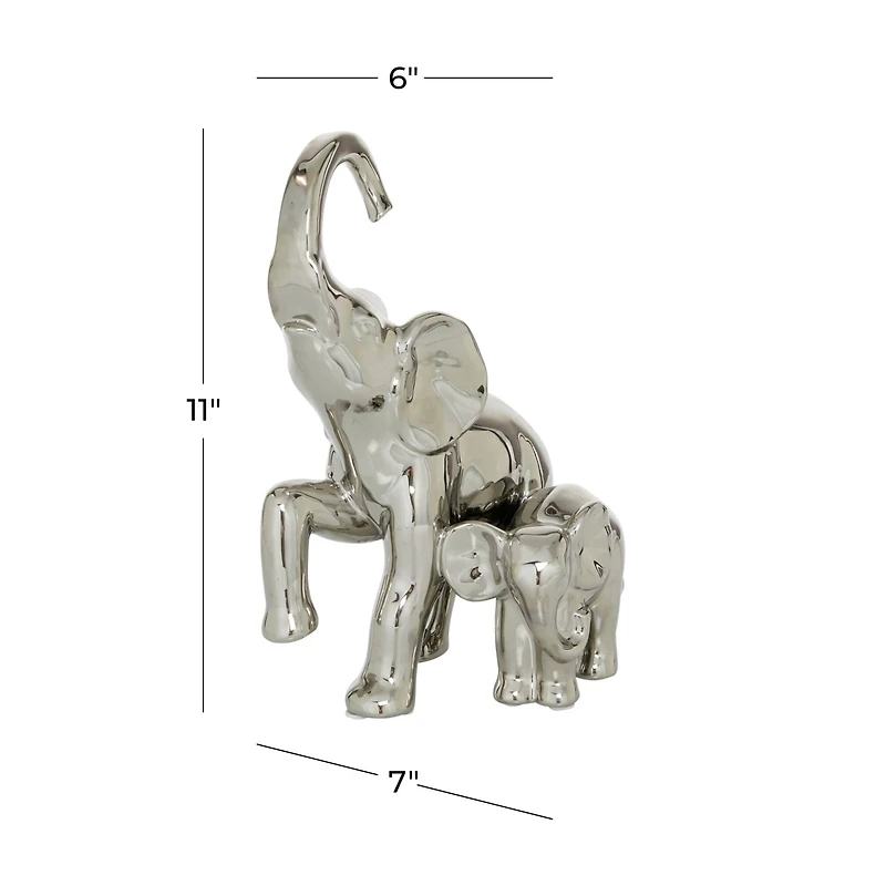 11" Silver Elephant Ceramic Sculpture