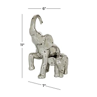 11" Silver Elephant Ceramic Sculpture