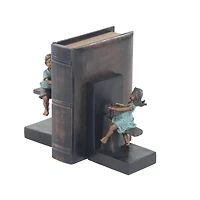 8" Brown Polystone Playing Children Bookends
