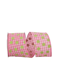 JAM Paper 2.5" x 10yd. Pink Dots & Lime Gingham Check Wired Ribbon