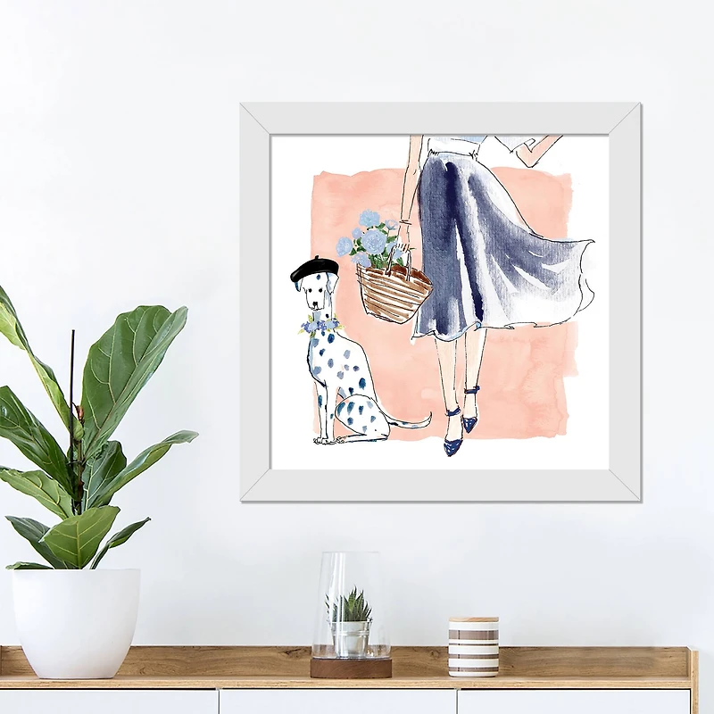 Parisian Fashion Girl Wall Print in White Frame