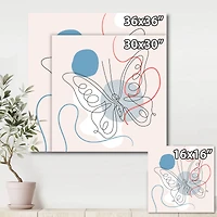 Designart - Butterfly One Line Drawing On Cubism Shapes III - Modern Canvas Wall Art Print
