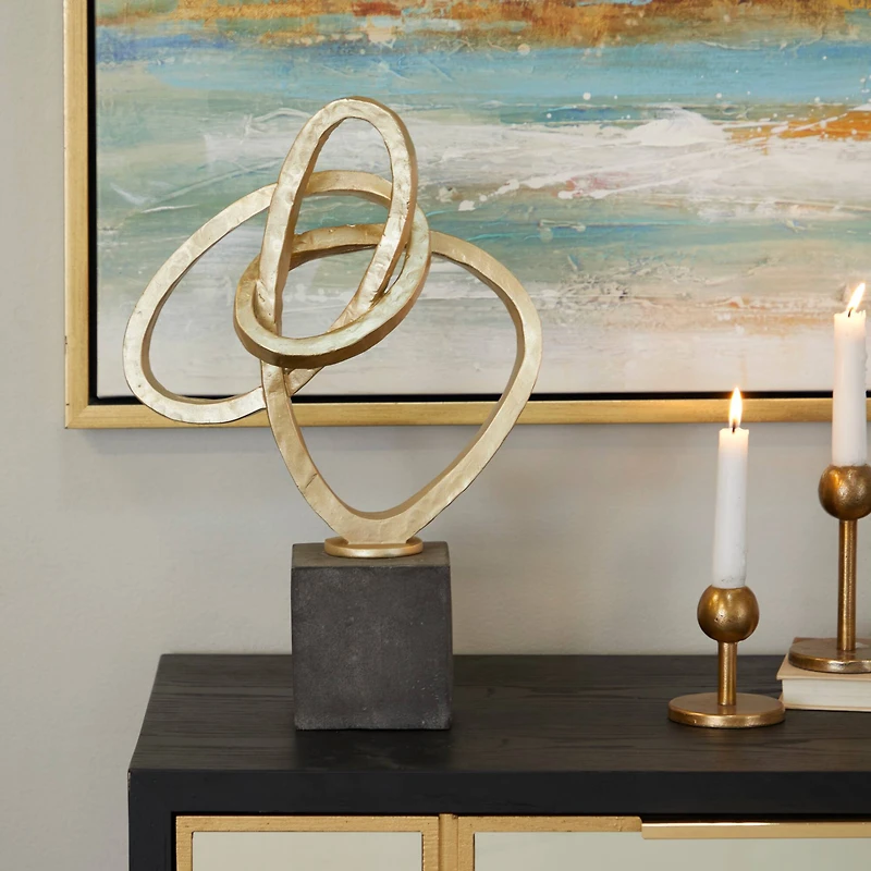 17" Gold Link Abstract Sculpture with Black Base