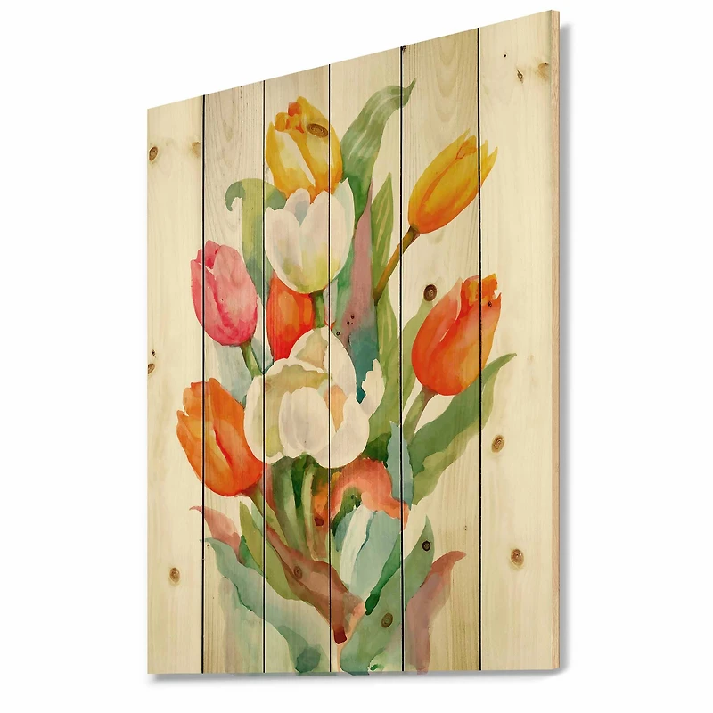 Designart - Blooming White and Orange Tulips Flower