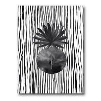 Designart - Black and White Tropical Leaf On Striped I