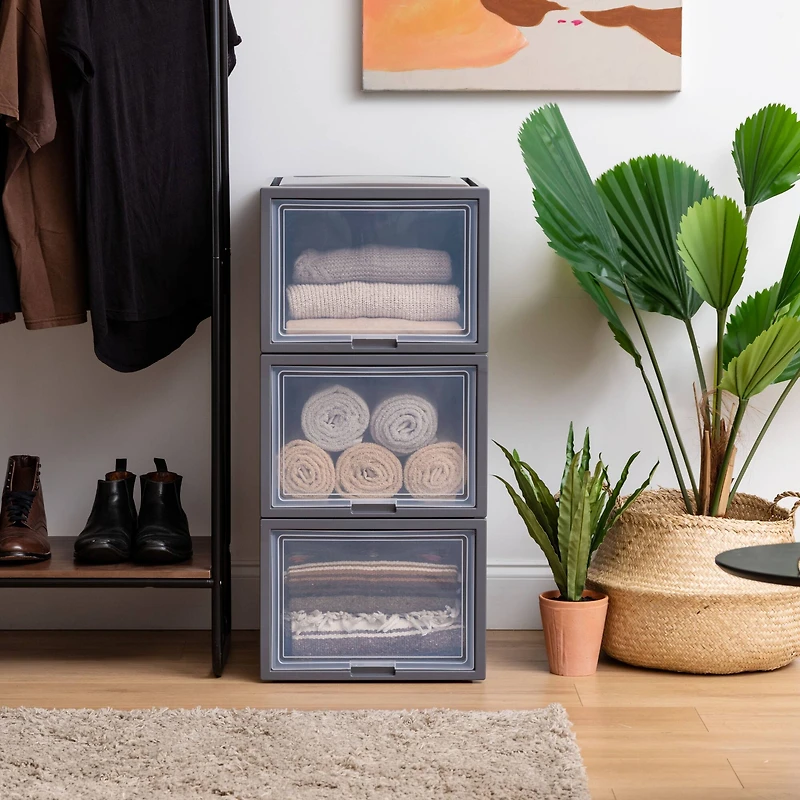 Iris® Gray Deep Box Chest With Sliding Door, 3 Pack