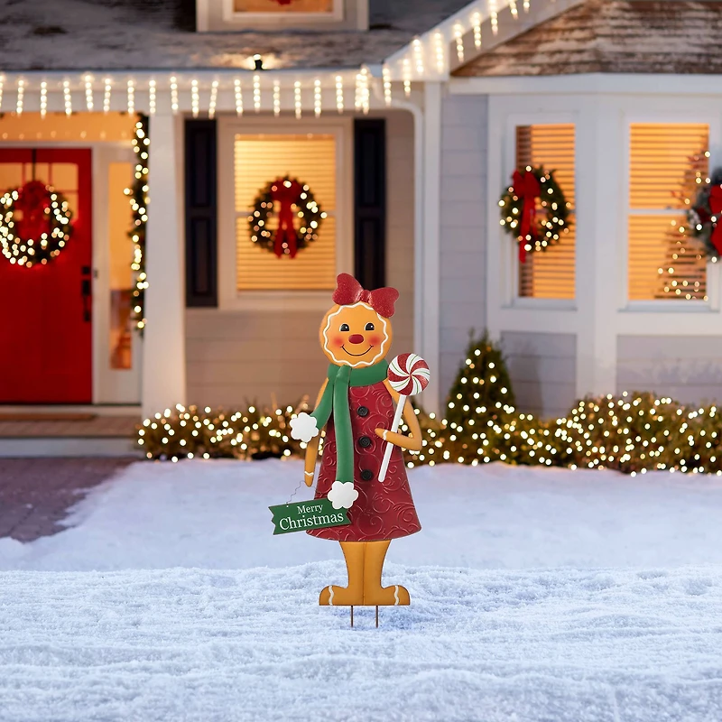 Glitzhome® 36" Metal Christmas Gingerbread Man Yard Stake