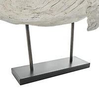 32" Cream Polystone Whale Sculpture with Brown Distressing & Black Metal Stand