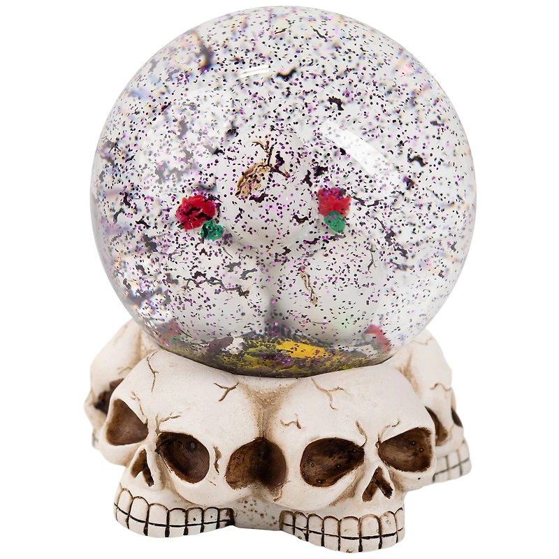 LED Lighted Skulls and Roses Halloween Snow Globe with Sound - 6"