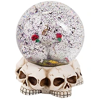 LED Lighted Skulls and Roses Halloween Snow Globe with Sound - 6"