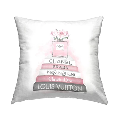 Stupell Industries Pink Perfume Blossoms Fashion Glam Books Throw Pillow, 18" x 18"