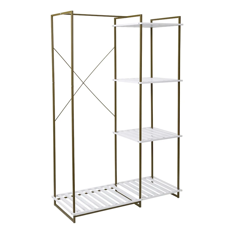 Honey Can Do Olive & White Freestanding Open Metal Closet Wardrobe