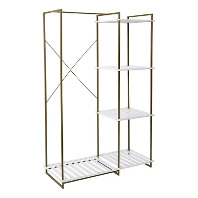 Honey Can Do Olive & White Freestanding Open Metal Closet Wardrobe
