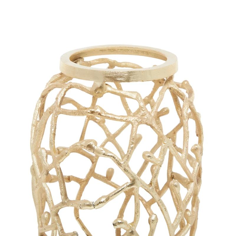 Gold Aluminum Contemporary Vase, 9" x 9" x 23"