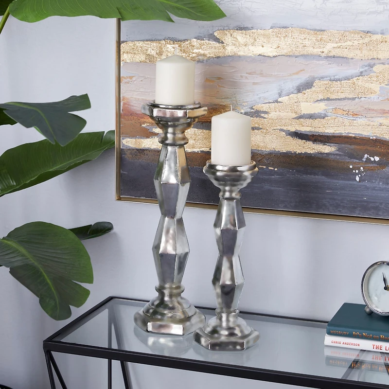 Silver Glass Glam Candle Holder Set