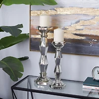 Silver Glass Glam Candle Holder Set