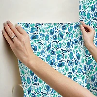 RoomMates Blue & Green Brushstroke Leopard Peel and Stick Wallpaper