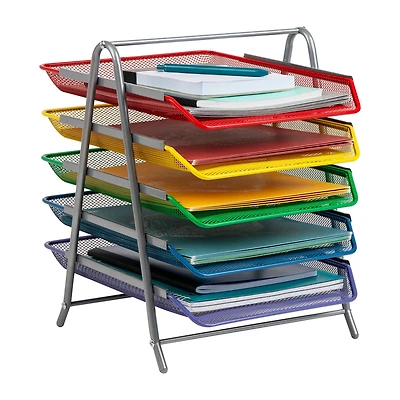 Mind Reader 5-Tier Paper Tray Organizer with Multicolor Trays, Classroom File Organizer for Teachers, Metal Mesh, Assorted Colors