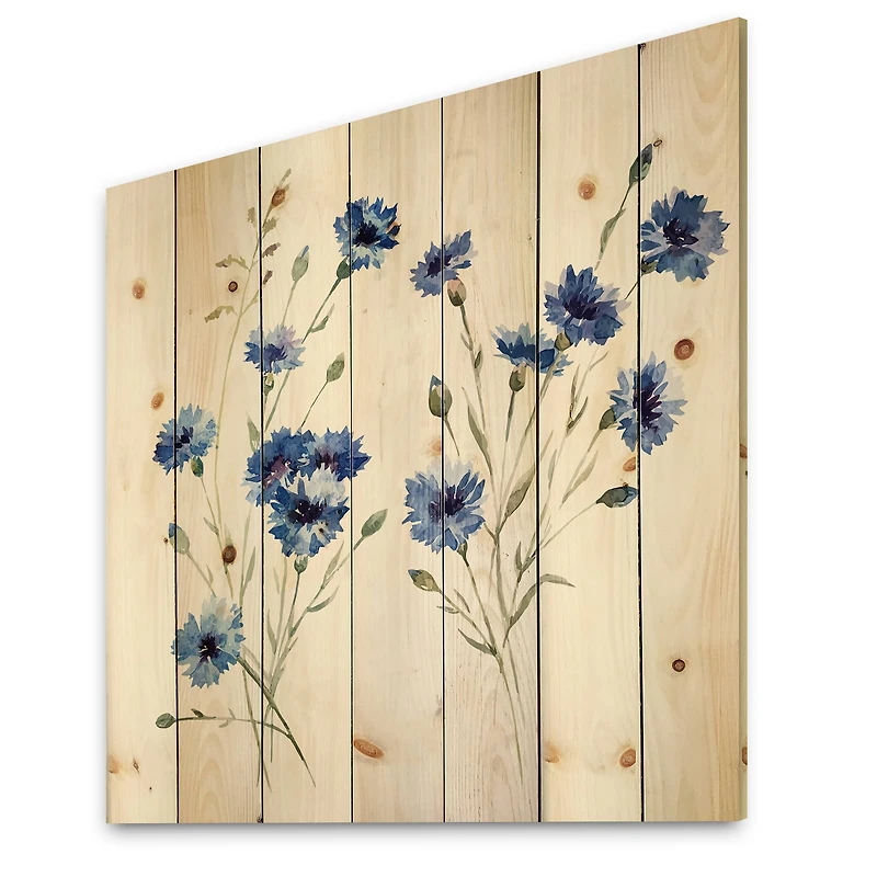Designart - Blue Cornflowers With Green Leaves III