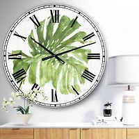 Designart 'Mixed Botanical Green Leaves V Farmhouse Wall Clock
