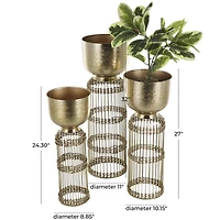 Gold Metal Textured Rounded Dome Planter & Pedestal Base Set