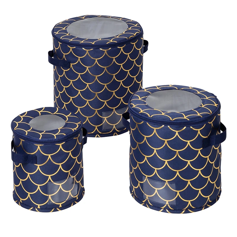 Honey Can Do Golden Scallop Round Dinnerware Storage Box Set