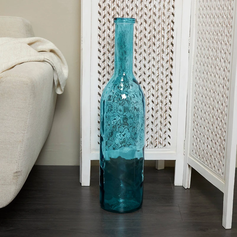 30" Teal Recycled Glass Tall Spanish Bottleneck Vase