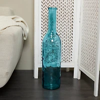 30" Teal Recycled Glass Tall Spanish Bottleneck Vase