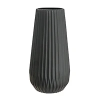 Hello Honey® 11.5" Matte Black Round Stoneware Fluted Vase with Embossed Lines