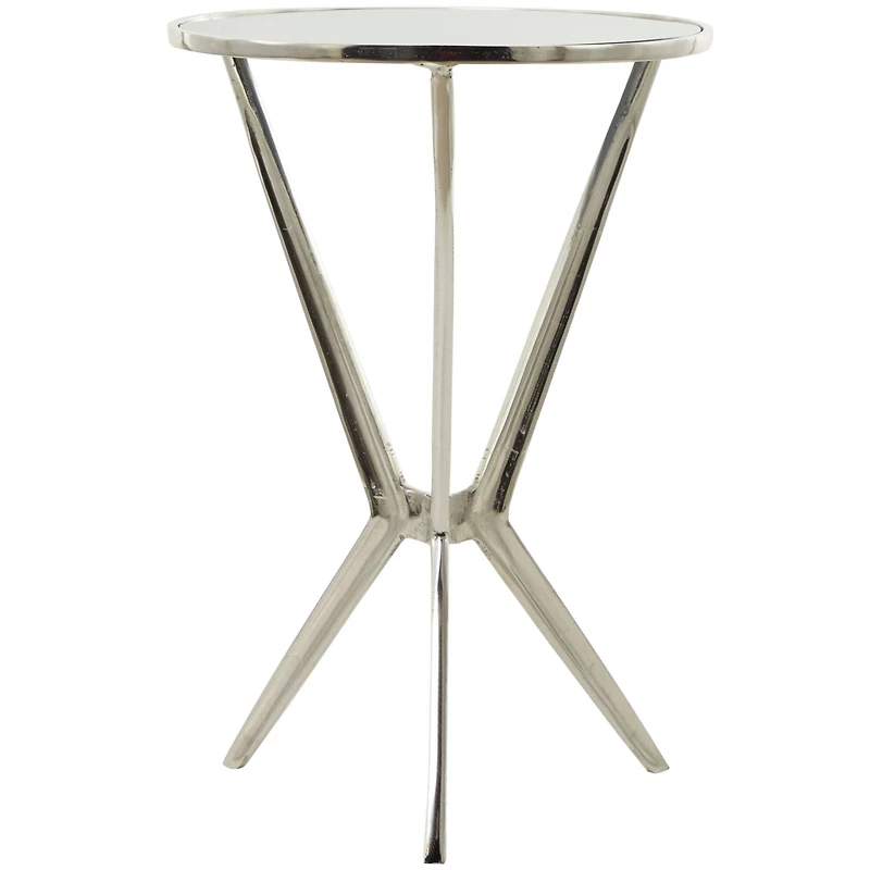 Silver Aluminum Hourglass Shaped Stand Accent Table with Clear Glass Top 16" x 16" x 24"