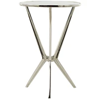 Silver Aluminum Hourglass Shaped Stand Accent Table with Clear Glass Top 16" x 16" x 24"