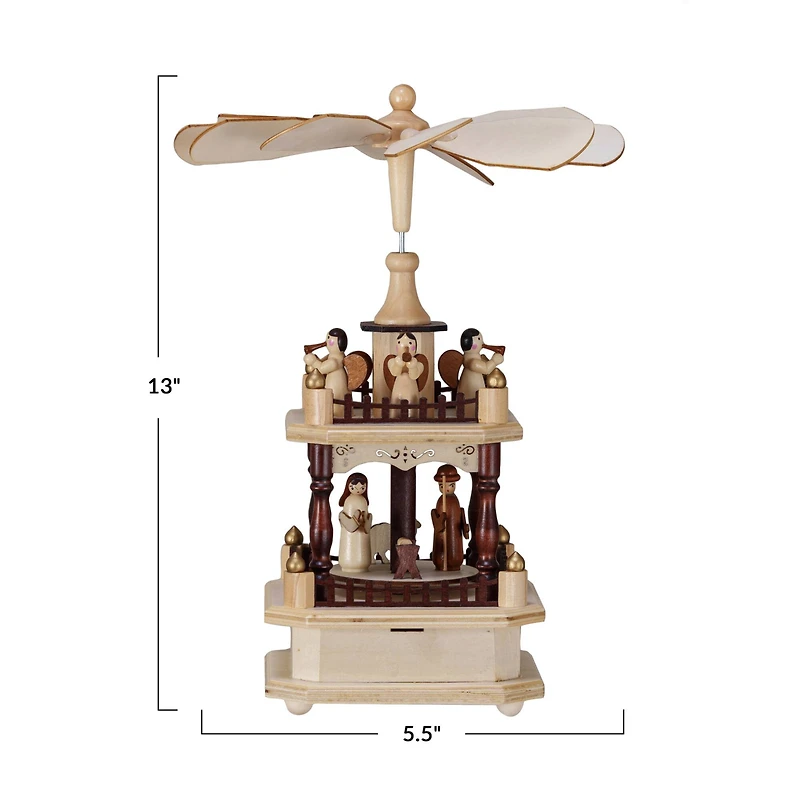 Hello Honey® 13" Musical Rotating Angels Round Wood Christmas Pyramid