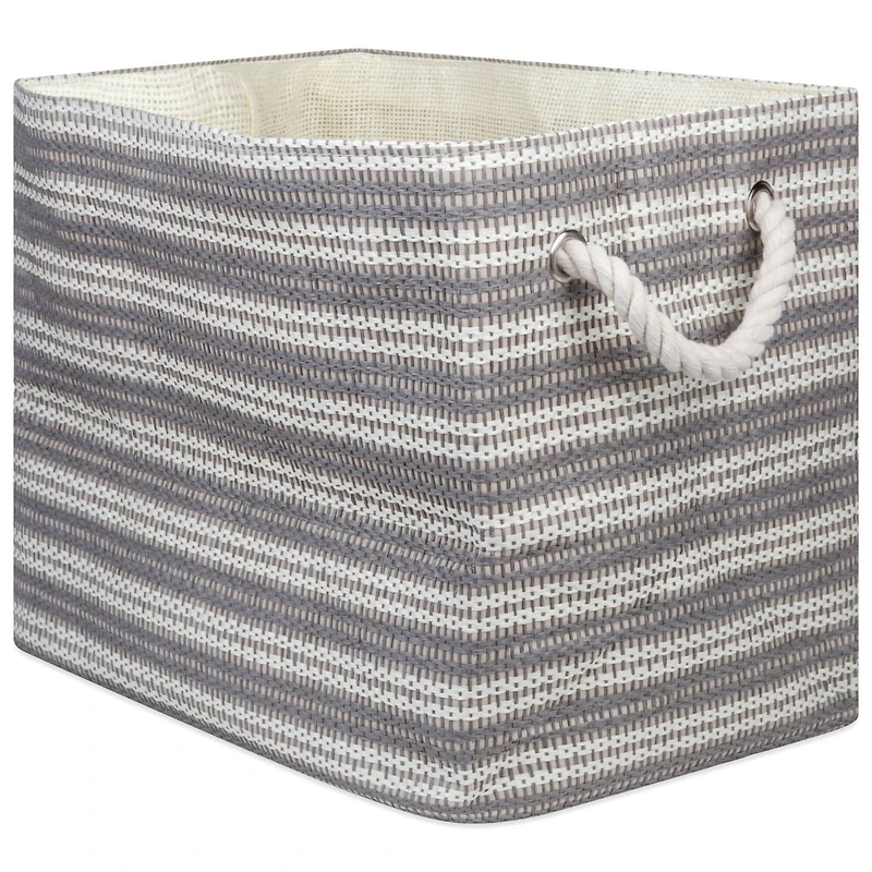 DII® Large Gray Basketweave & White Stripe Rectangle Paper Basket