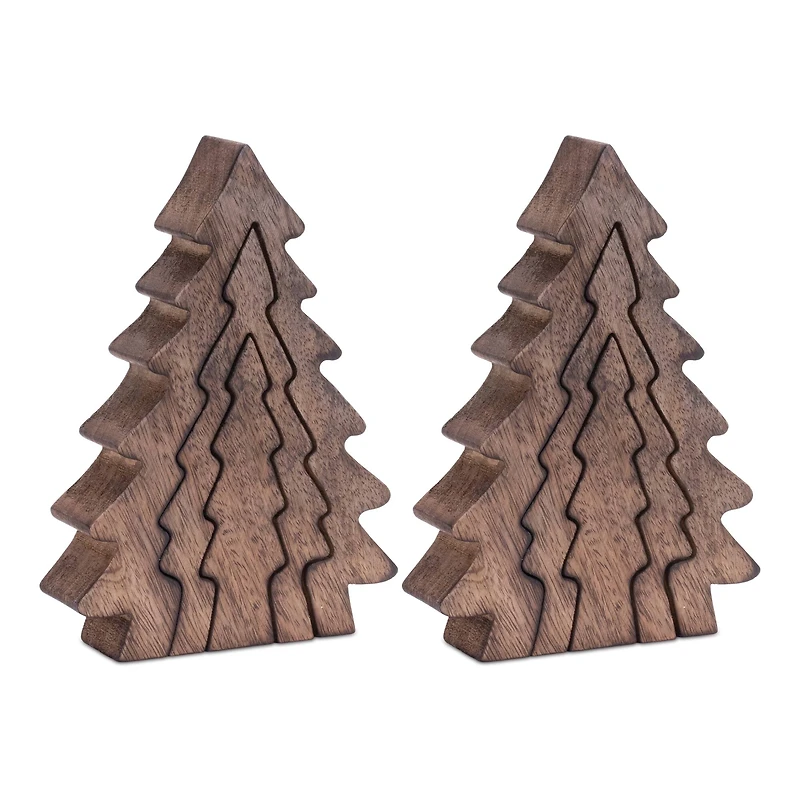 8.5" Wood Pine Tree Nesting Display Set