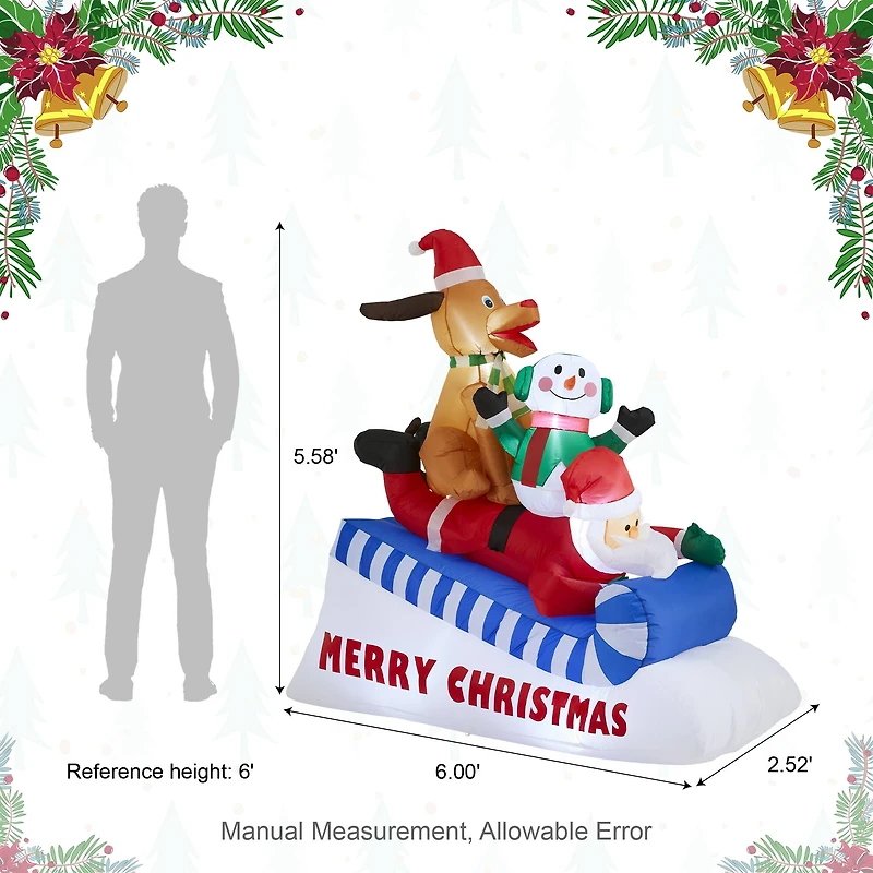 Glitzhome® 6FT Lighted Inflatable Skiing Santa, Snowman & Dog